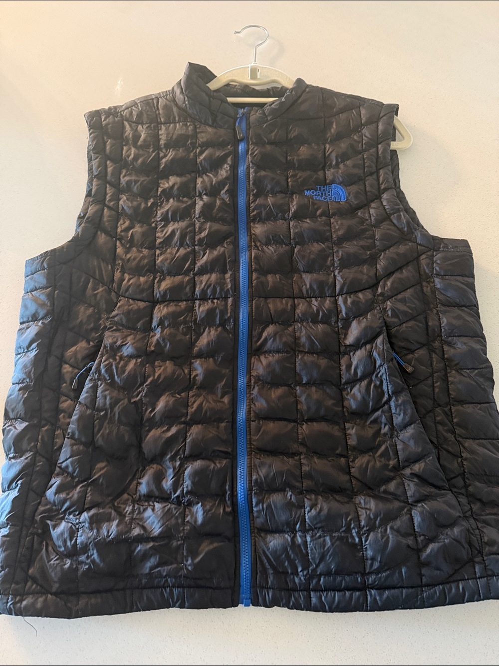 The North Face Black Quilted Vest Thermoball with Blue Accents